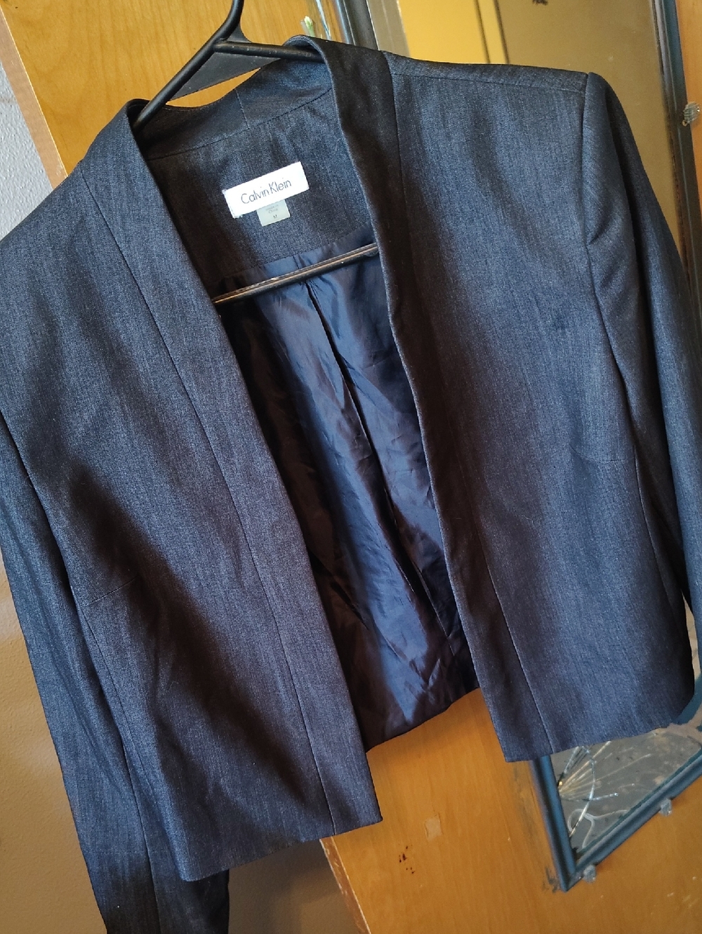 Calvin Klein  Cropped Dark Gray Open-Front Suit Jacket